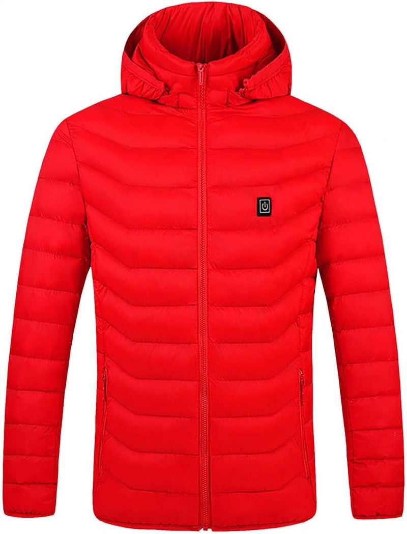 woobles 2021 Winter New Warm USB Heating Fleece Jackets Parkas Smart Thermostat Detachable Hooded Heated Waterproof Jacket, Outdoor Warm Clothing Heated for Riding Skiing Fishing (Red, M) - Image 1